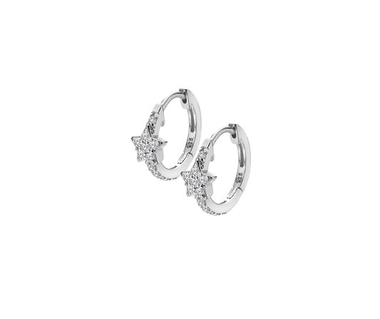 Silver Cubic Zirconia Set Star Detail Huggie Earrings