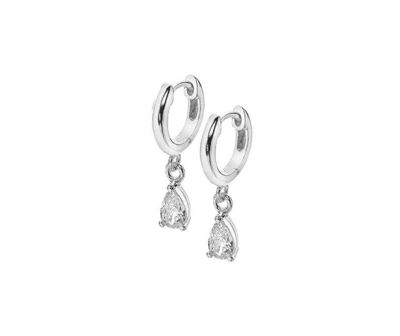 Silver Claw Set Pear Shaped Cubic Zirconia Drop Huggie earrings