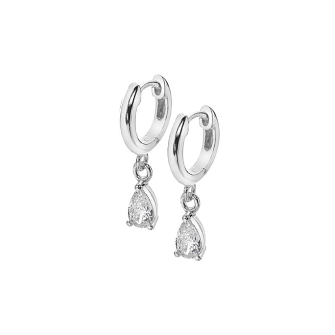Silver Claw Set Pear Shaped Cubic Zirconia Drop Huggie earrings