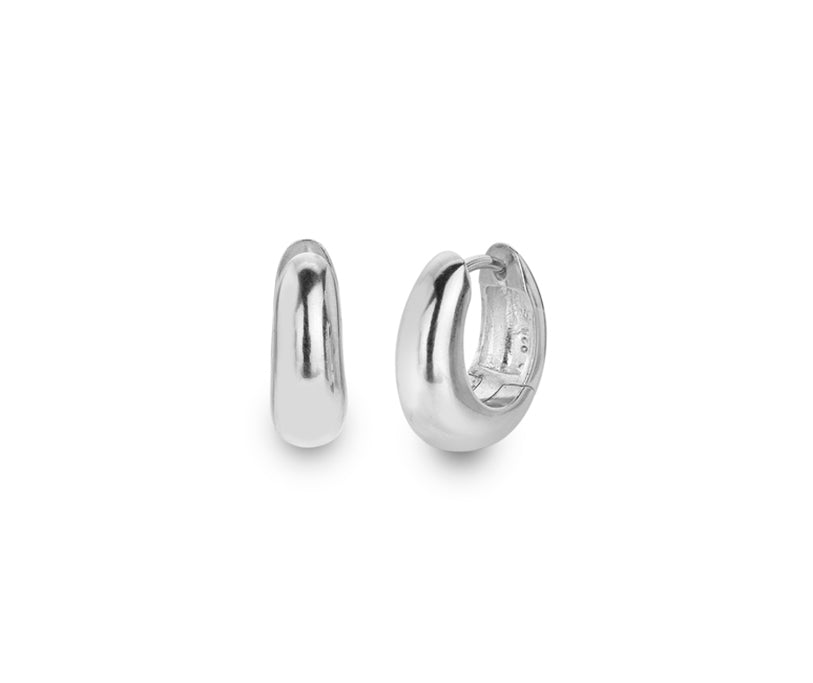 Silver Sleek Oval Highly Polished Huggie Earrings