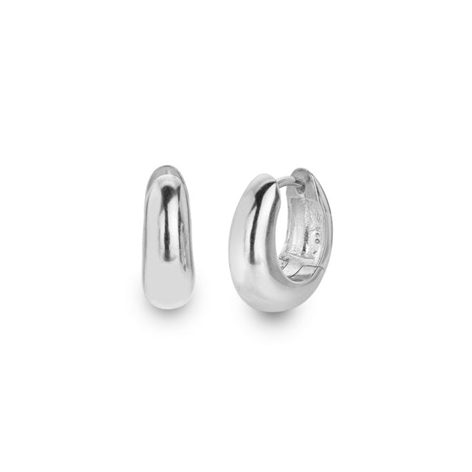 Silver Sleek Oval Highly Polished Huggie Earrings