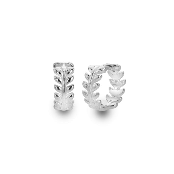 Silver Vine Leaf Huggie Earrings