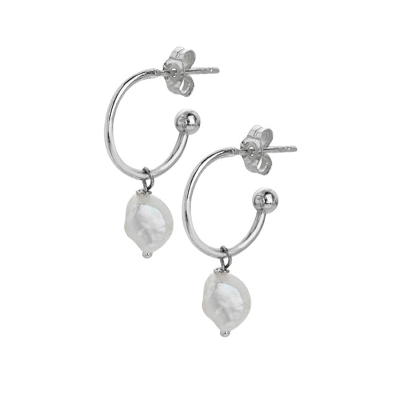 Silver and freshwater pearl hoop earrings