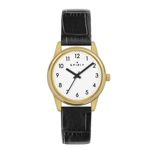 Ladies Spirit White Dial Black Leather Strap Watch