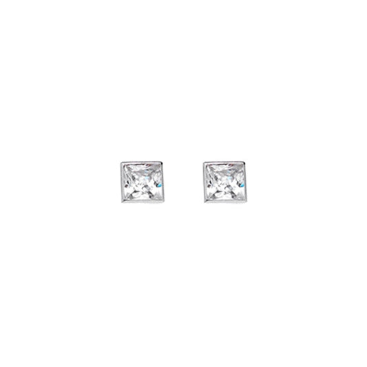 9ct White gold and Cubic Zirconia square stud earrings