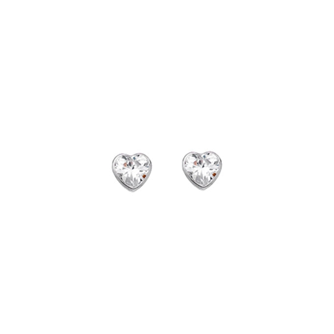 9CT White gold and Cubic Zirconia heart stud earrings