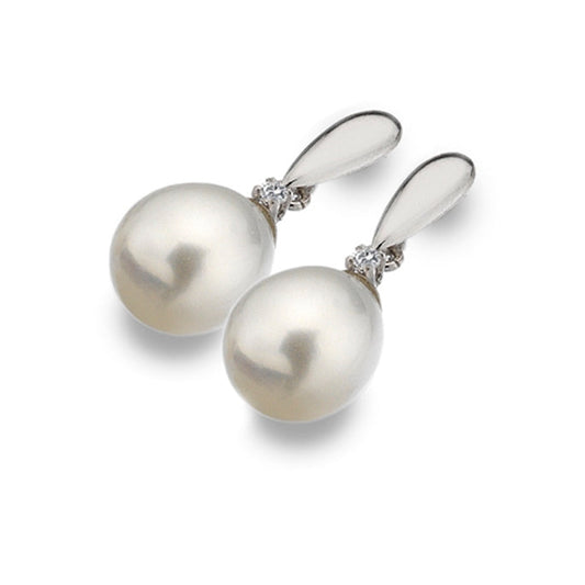 9CT White gold drops with freshwater pearl and cubic zirconia