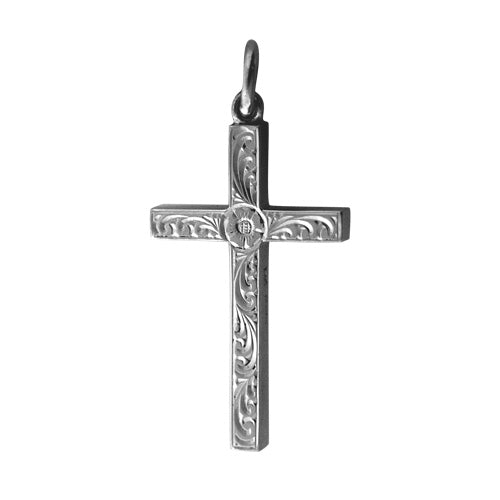 Silver solid patterned cross pendant