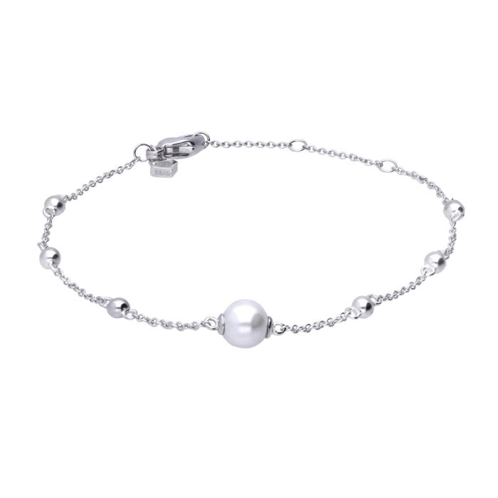 Diamonfire silver, cubic zirconia and shell pearl station bracelet.
