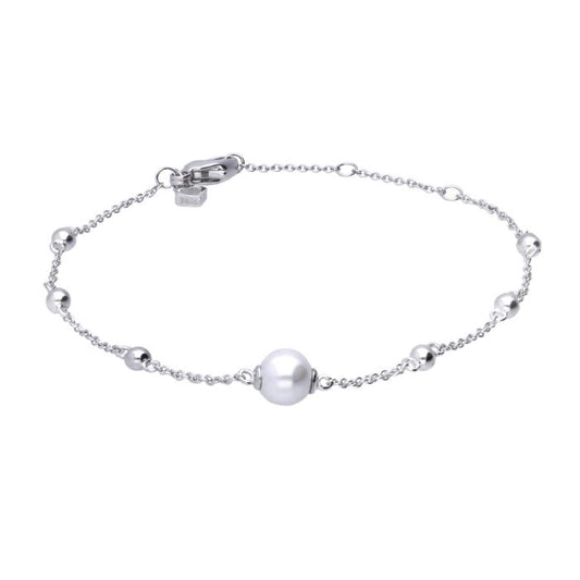 Diamonfire silver, cubic zirconia and shell pearl station bracelet.