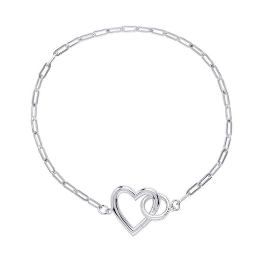silver chain bracelet with heart clasp.