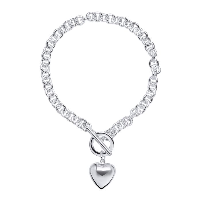 Bubble heart & T bar silver bracelet