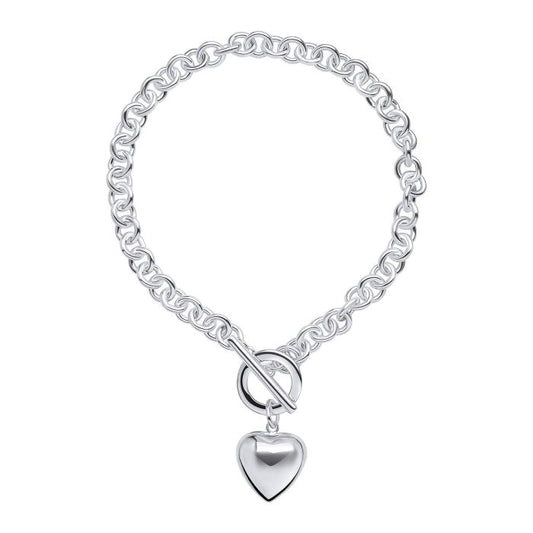 Bubble heart & T bar silver bracelet