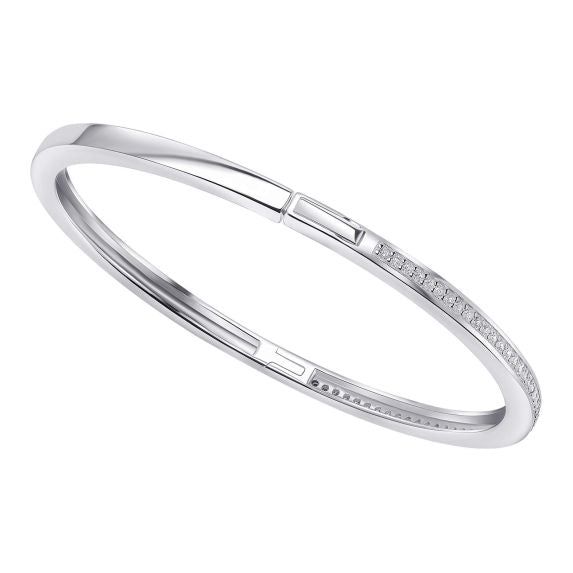 SILVER Hinged Bangle with Cubic Zirconia