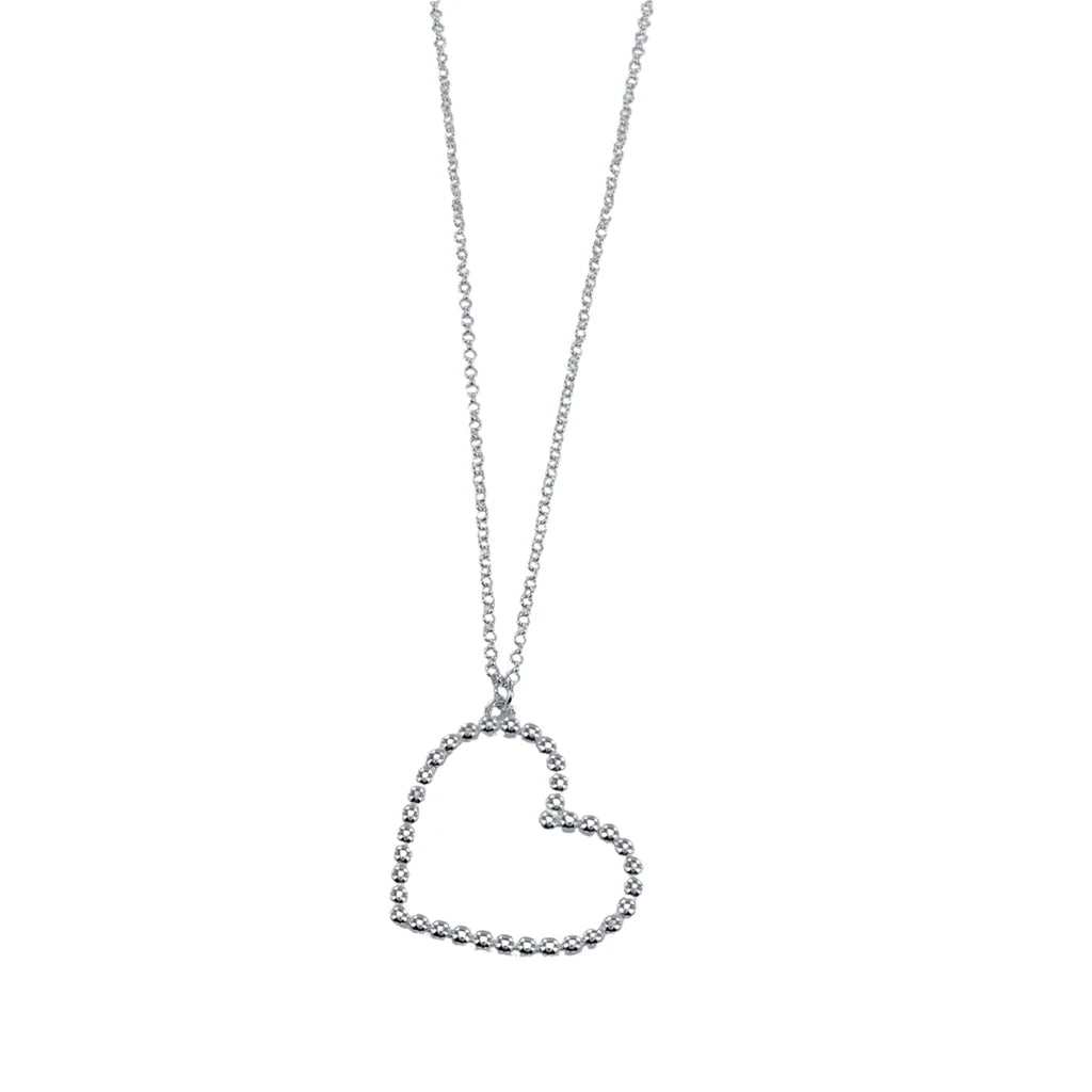 Silver heart necklace with beaded edge