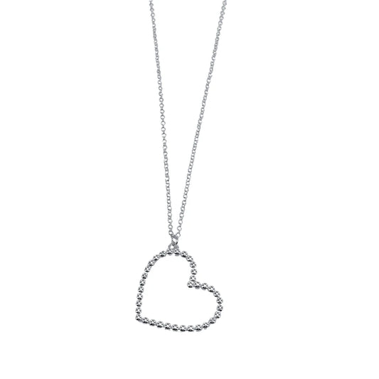 Silver heart necklace with beaded edge