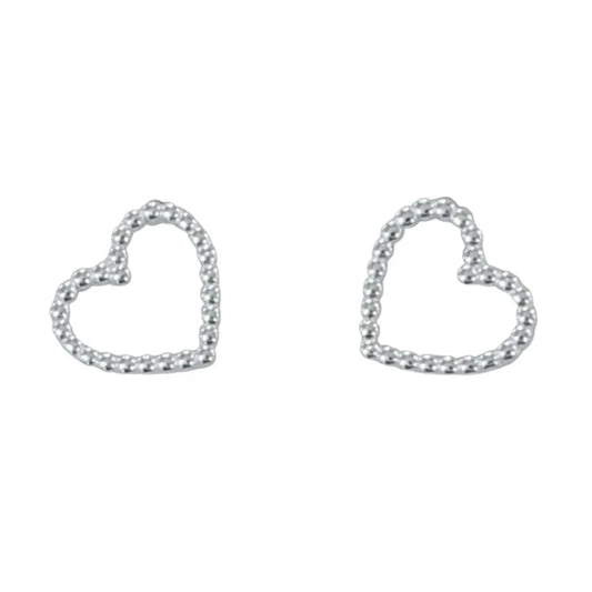 Silver beaded heart stud earrings