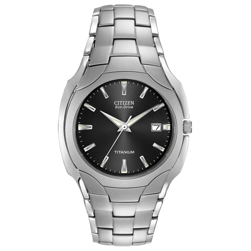 Gents Citizen Eco-Drive Titanium Bracelet Black Dial watch.