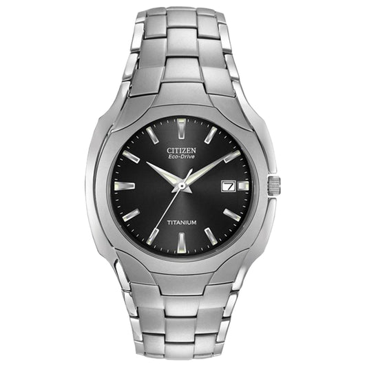 Gents Citizen Eco-Drive Titanium Bracelet Black Dial watch.
