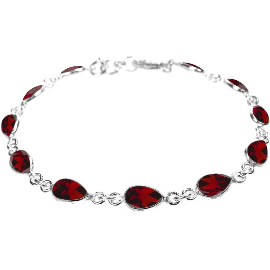 Silver and garnet teardrop bracelet.