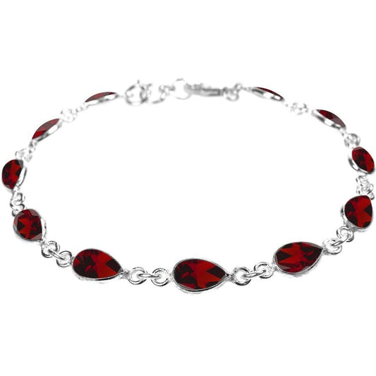 Silver and garnet teardrop bracelet.