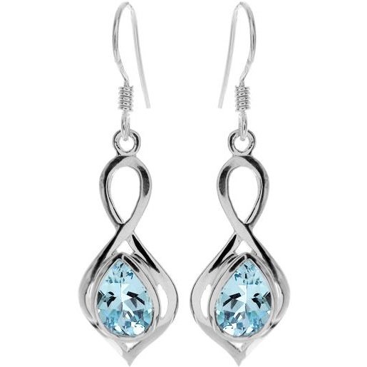 Silver and blue topaz twist drop earrings.