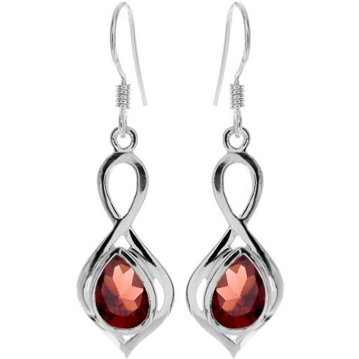 Silver and Garnet twist Drop Earrings.