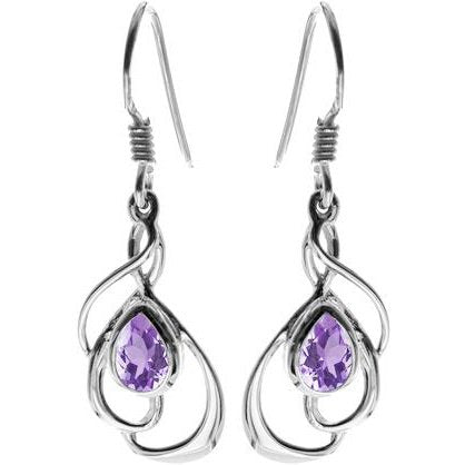 Silver and Amethyst open cut pattern Drop Earrings