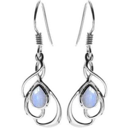 Silver and Rainbow Moonstone drop earrings.