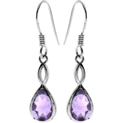 Silver and Amethyst faceted teardrop drop earrings.