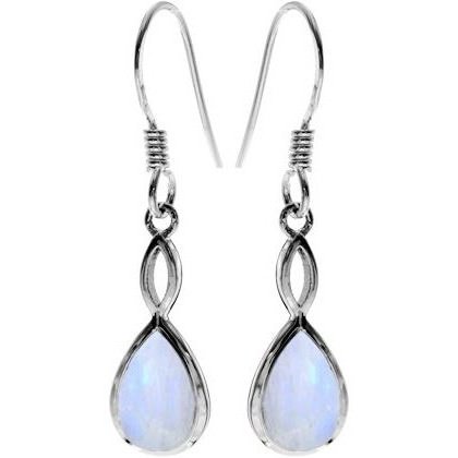 Silver and Rainbow Moonstone teardrop Drop Earrings.