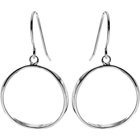 Silver warped hoop drop earrings