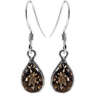 Silver and Smokey Quartz Teardrop drop Earrings.
