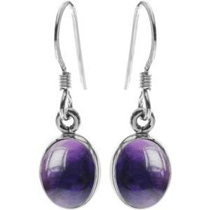 Silver and Amethyst plain oval drop earrings.
