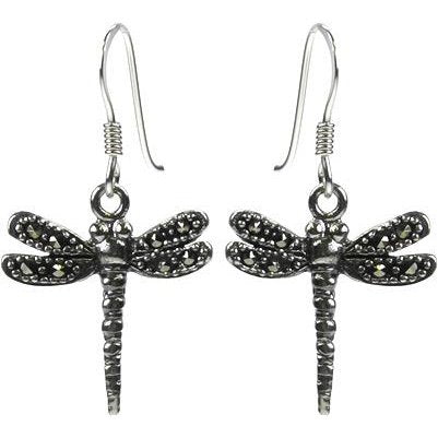 Silver and Marcasite Dragonfly Drop Earrings.