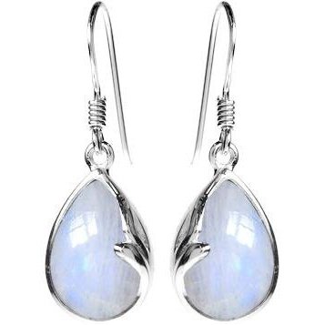 Silver and Rainbow Moonstone tear drop earrings