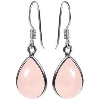 Silver and Rose Quartz teardrop drop earrings.