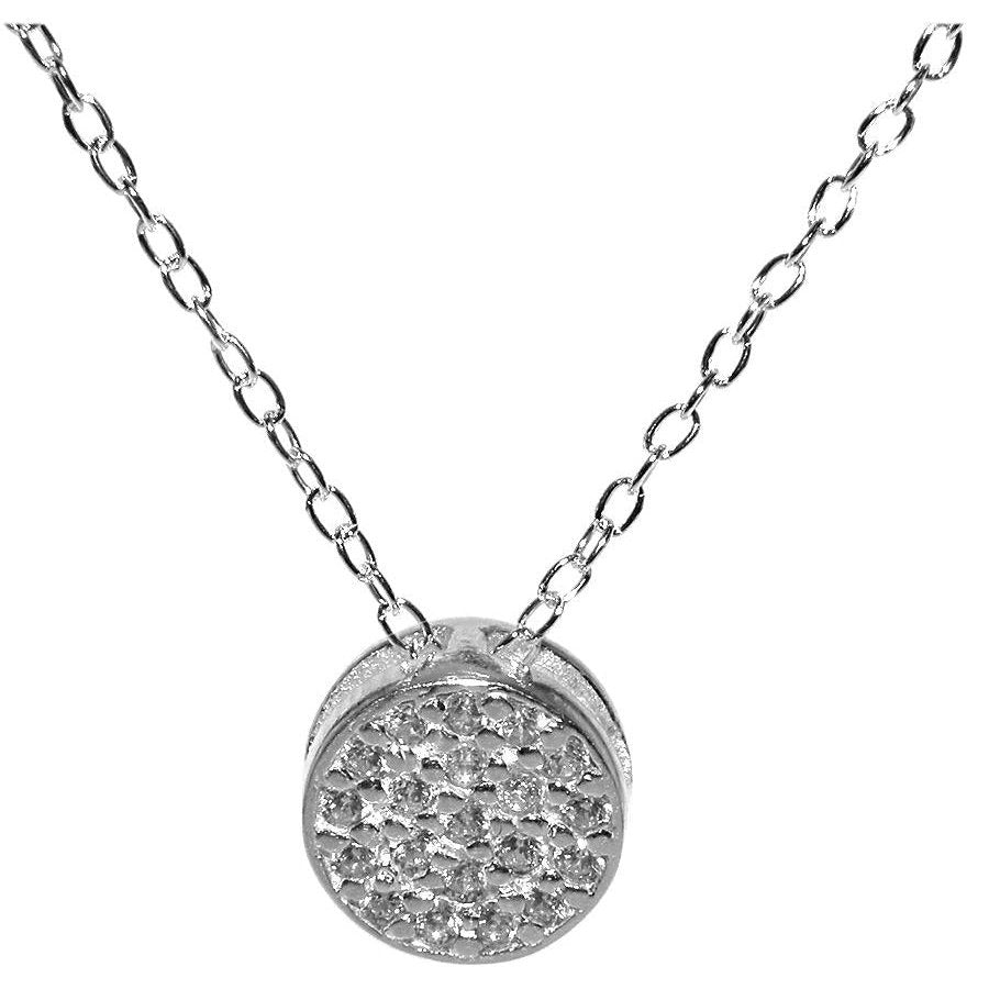 silver and cubic zirconia circular pendant.