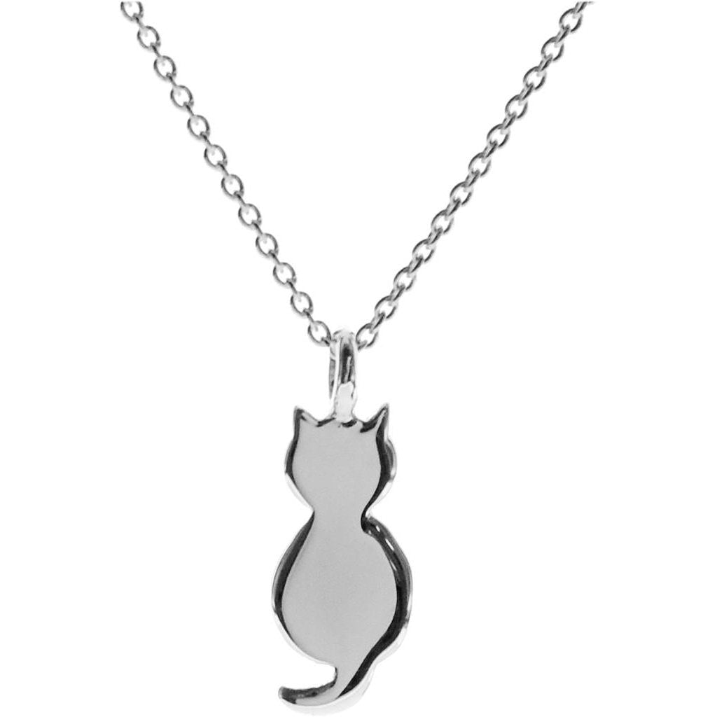 Silver Flat back silhouette cat necklace.