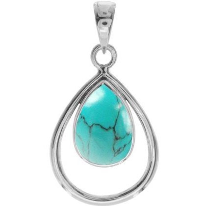 Silver and Turquoise open teardrop pendant.