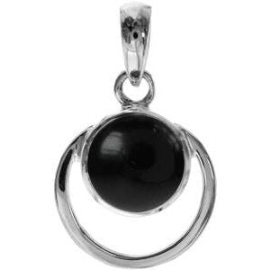 Silver and black onyx round open cut pendant and drop earrings set