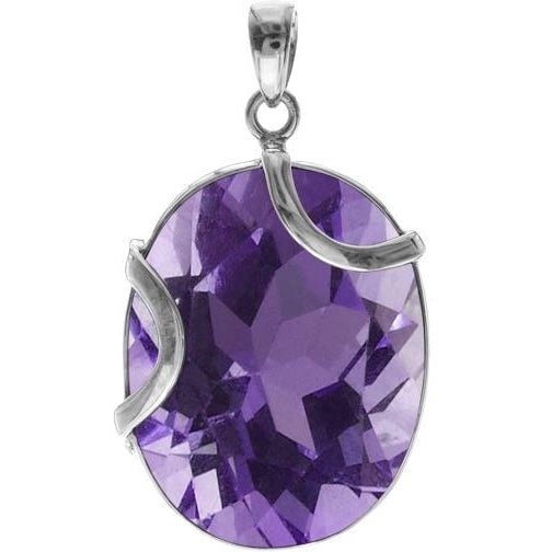 Silver and Amethyst oval pendant with silver overlay detail.