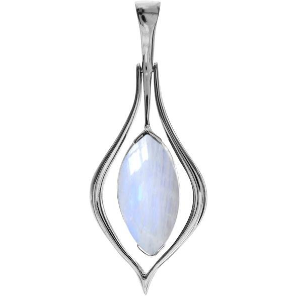 Silver Suspended Elliptical Moonstone Pendant.