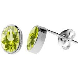 Silver & peridot facet oval stud earrings.