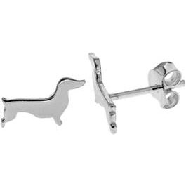 Silver Dachshund Flat Stud Earrings.