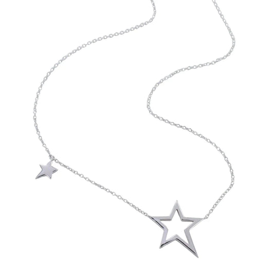 Silver double star necklace