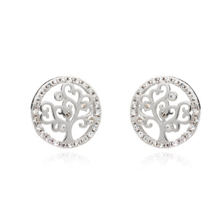 Silver and Cubic zirconia Tree of Life Studs