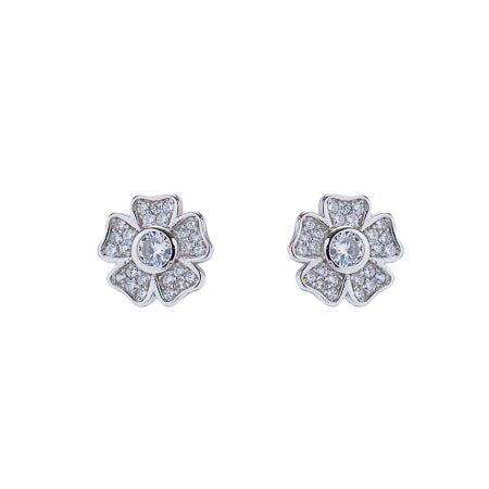 Silver and Cubic zirconia Flower Studs
