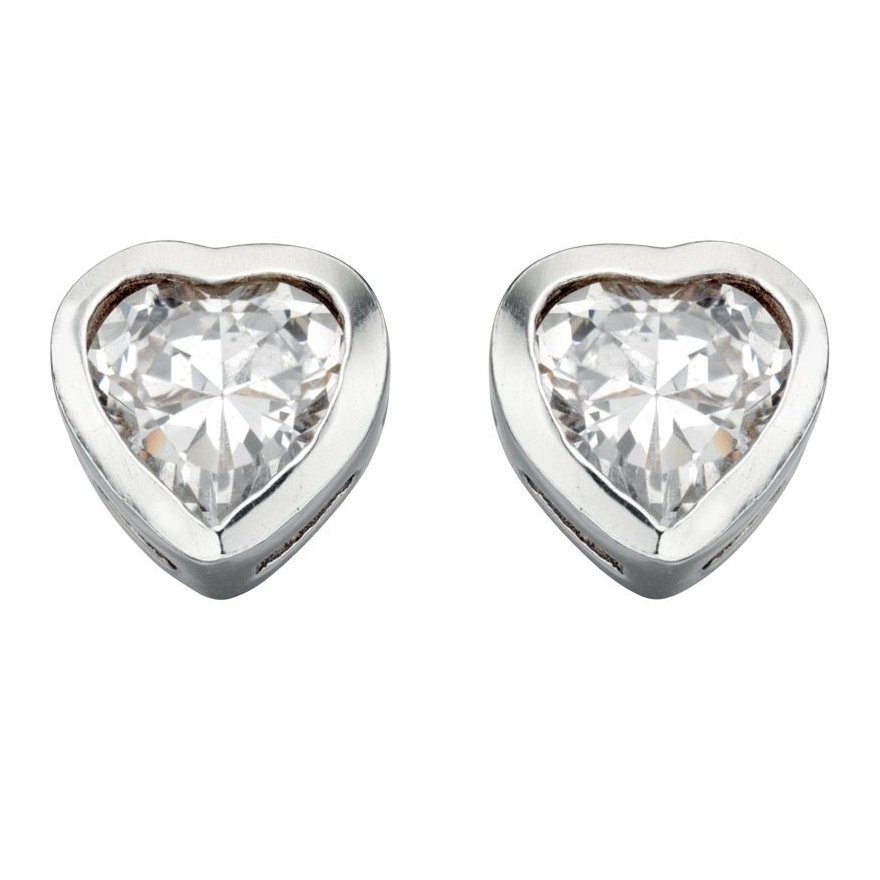 Silver And Cubic Zirconia Heart Stud Earrings
