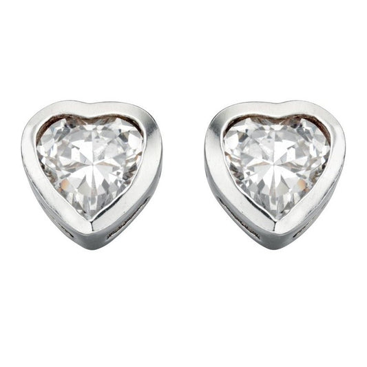 Silver And Cubic Zirconia Heart Stud Earrings